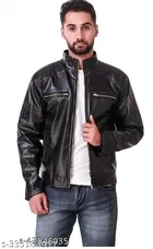 Synthetic Leather Full Sleeves Solid Jacket for Men 