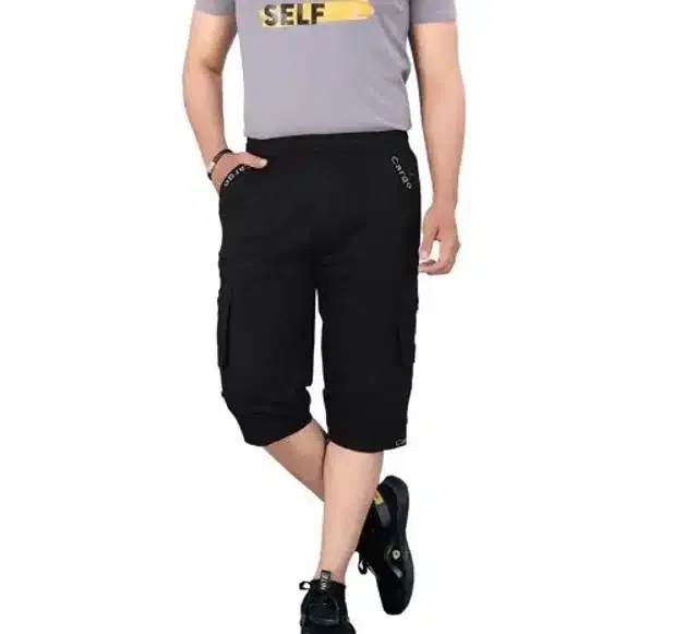 Cotton Cargo Three Fourths Pant for Men (Black, 32)