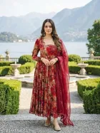 Poly rayon Printed Anarkali Above Knee Rayon Gown for Women 
