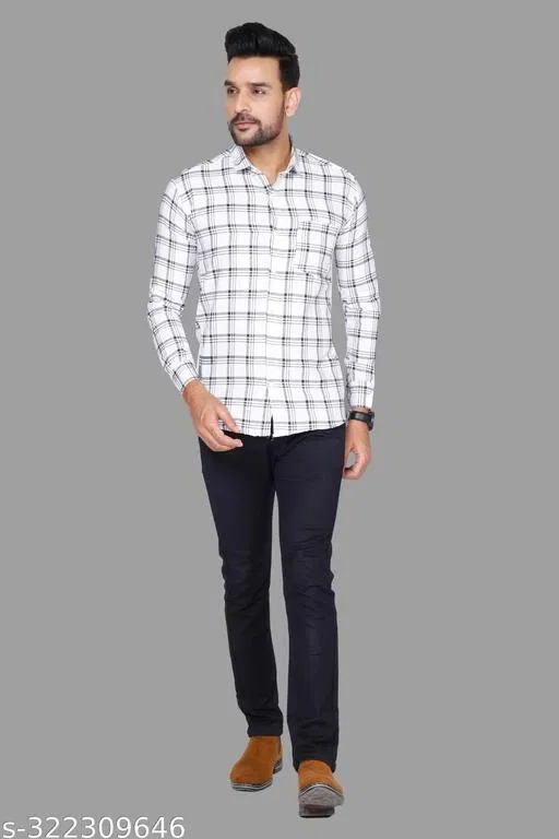 Cotton Blend Checked Shirt for Men, White (M) Pack of 1