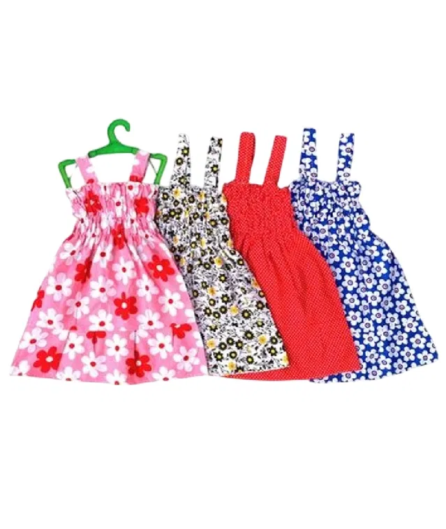 Cotton Frocks for Girls (Multicolor, 6-12 Months) (Pack of 4)