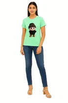 Cotton Blend Printed T-shirt for Women, Green 