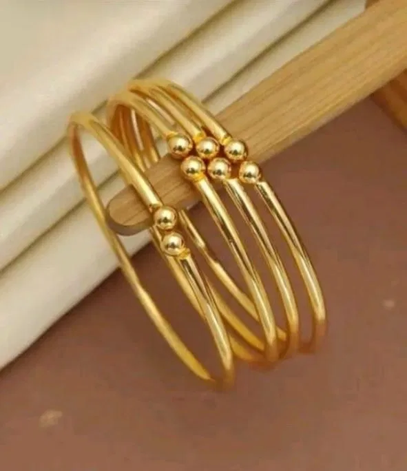 Gold Plated Alloy Bangles for Women, Gold, Pack of 4
