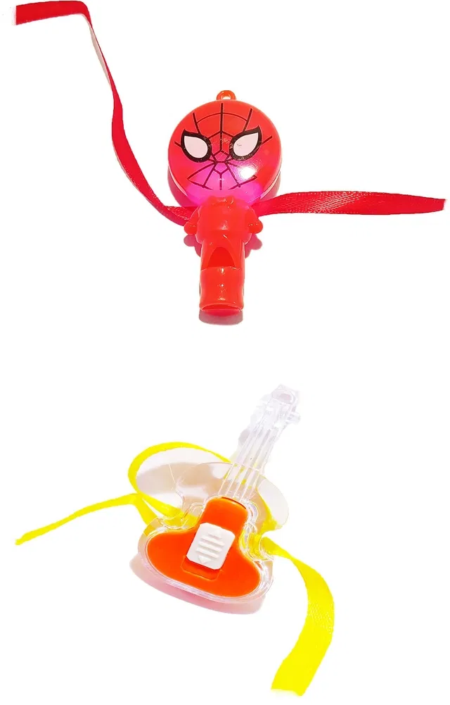 Plastic Spider and Guitar Light Whistle Rakhi for Kids (Multicolor, Pack of 2)