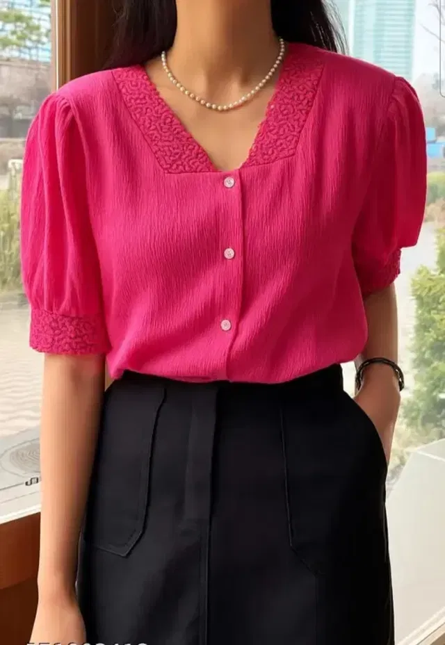 Cotton Blend Solid Top for Women, Pink (M)