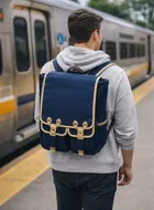 Classic Blue Leather Look Office & Travel Backpack