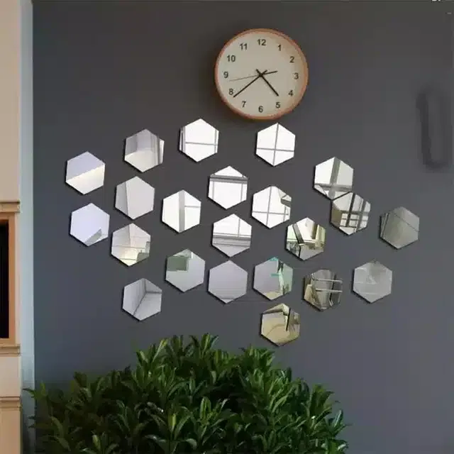 Acrylic Hexagon Shaped Wall Mirror Stickers (Silver, Pack of 22)