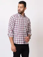 Cotton Blend Checkered Shirt for Men, White 
