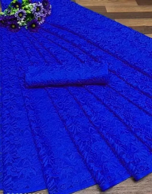 Net Floral Saree for Women (Blue, 6.3 m)