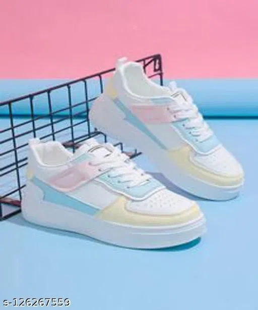 Solid Synthetic Sneakers for Women (White, IND-5)