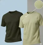 Polyester Round Neck T-shirt for Men, Multicolour, Pack of 2 