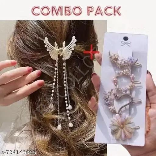 Hair Clips for Women, Pack of 5 (Cream)