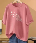Cotton Blend Printed T-Shirt for Women, Peach 