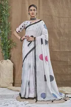 Silk Woven Design Saree for Women, White 
