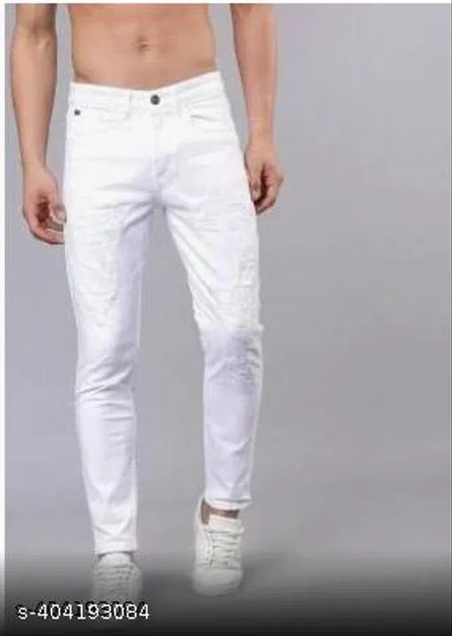 Denim Slim Fit Jeans for Men (White, 28)