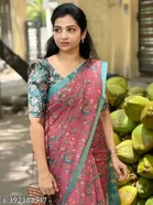 Linen Printed Saree for Women (Pink, 6.3 m)