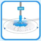 Spin Mop Stick, Blue and White, Stainless Steel Handle,Extendable Rod, Microfibre Head with Quick-Release System for Floor Cleaning