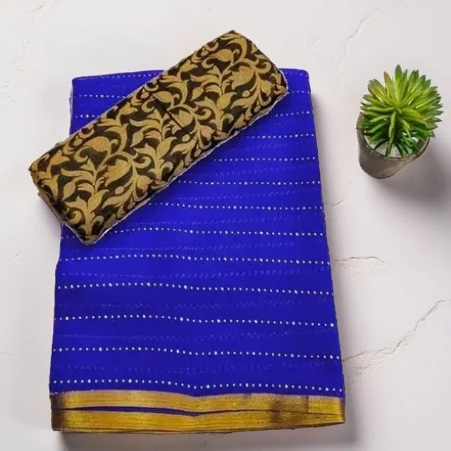 Chiffon Embellished Saree for Women (Blue, 6.1 m)