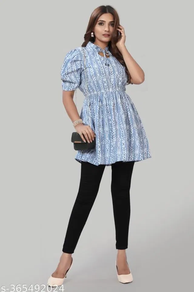 Half Sleeves Top for Women (Sky Blue, XXXL)