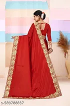 Georgette Solid Saree For Women, Red