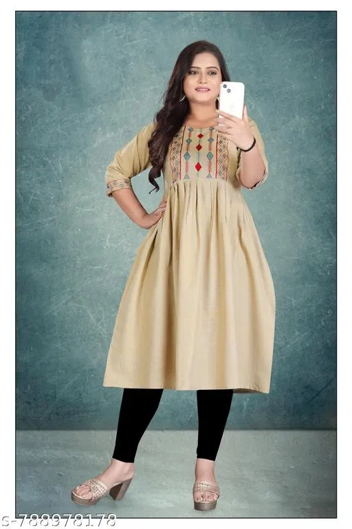 Show Button Cotton Kurti for Women (White, M)