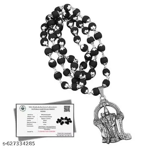 Original Karungali Mala with Lord Murugan Pendant for Men (Black)