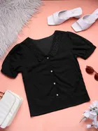 Cotton Blend Solid Top for Women (Black, S)