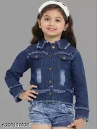 Denim Solid Jacket for Girls (Navy Blue, 4-5 Years)