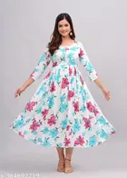 Printed Crepe Kurtis for Women, White 