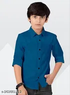 Solid Cotton Blend Long Sleeve Spread Collar Shirt for Boys 