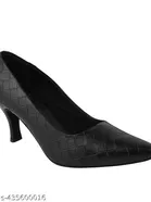 Solid Synthetic Block Pointed Toe Heels Black Size 10-11 Years