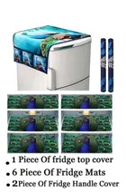 Knit Printed Fridge 6 Pcs Mat with 2 Pcs Handle & Top Cover 