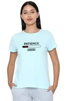 Round Neck Printed T-Shirt for Women (Aqua Blue, S)