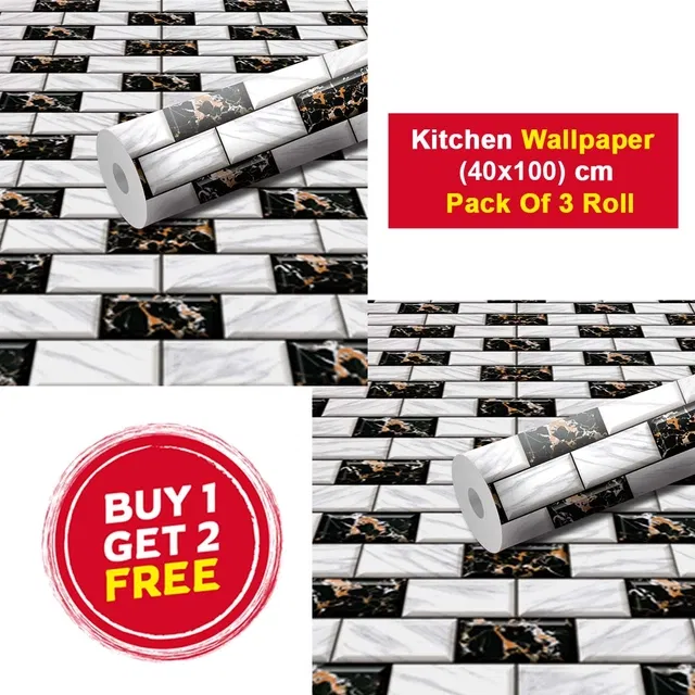 Vinyl Wallpaper for Kitchen Wall (Multicolor, 100x40 cm) (Pack of 3)