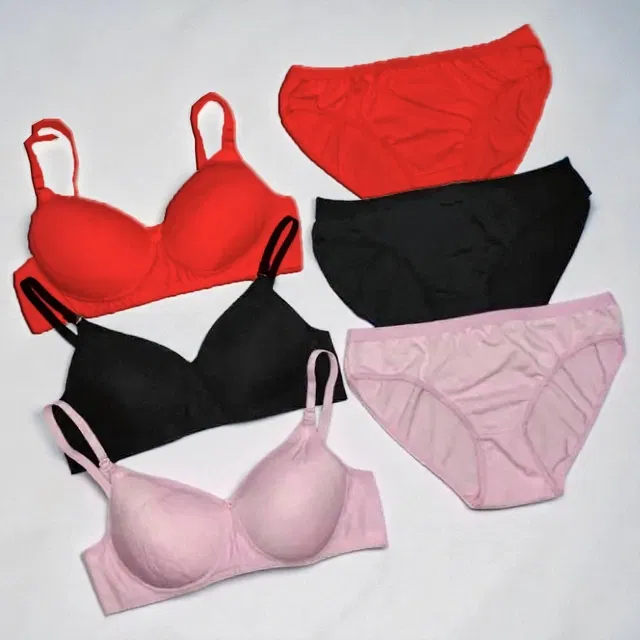 Cotton Solid Lingerie Set for Women, Multicolor, Pack of 3 (30)