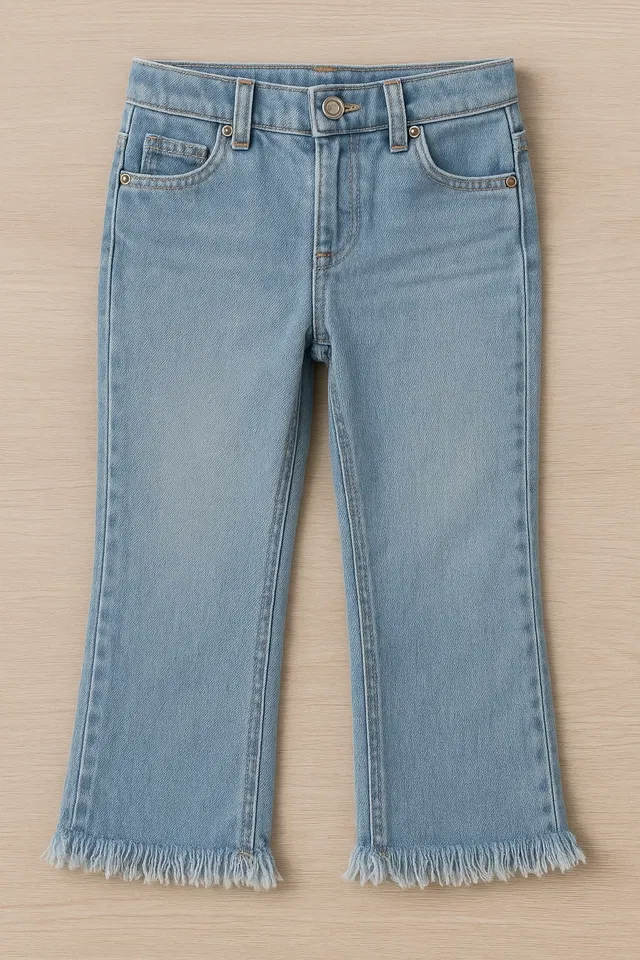 Wide Bottom fit  Jeans for Girls (Blue, 6-8 Years)
