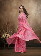 Art Silk Printed Saree for Women, Pink 