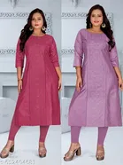 Solid Button Chanderi Cotton Kurti for Women, Pack of 2 