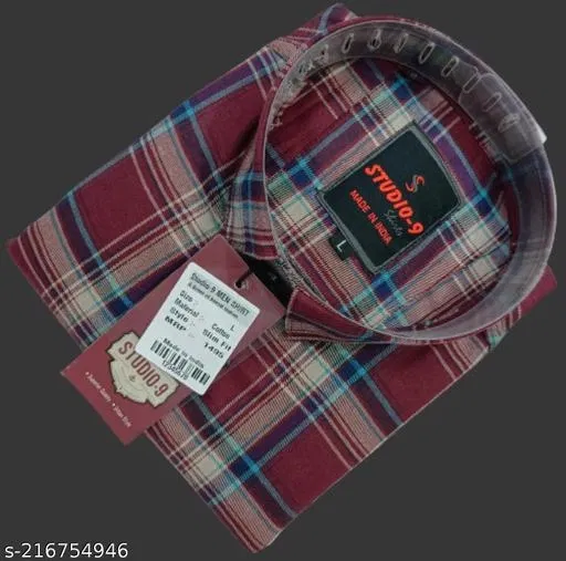 Cotton Blend Checked Shirt for Men, Maroon (M) Pack of 1
