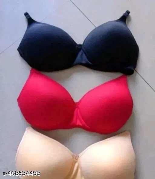 Cotton Blend Solid Bra for Women & Girls, Multicolour, Pack of 3 (34A)