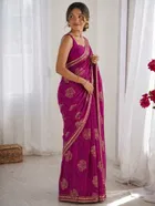 Bollywood Organza Satin Embroidered Saree for Women 