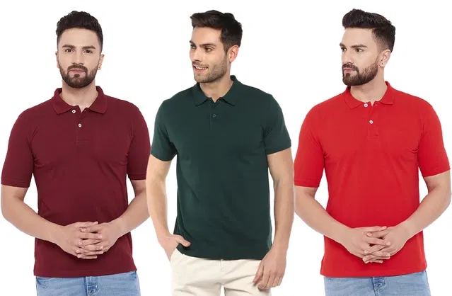 Polo Solid T-shirts for Men, Pack of 3 (Multicolor, M)
