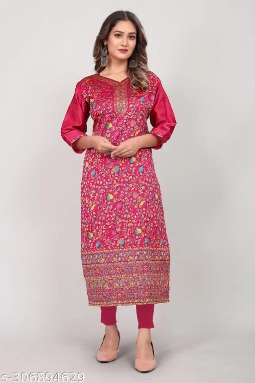 Pashmina Embroidered Kurti for Women (Pink, XXL)