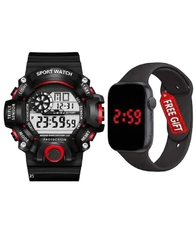 Sports with Digital Watch for Mens & Boys (Multicolor, Set of 2)