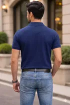 Polo Neck Polycotton T-Shirt for Men, Navy Blue 