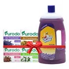 Captain Shine Floor Cleaner 1 L (Lavender) + Purodo Air Freshner Blocks- Lavender, Jasmine, Sandal & Rose (Pack of 4)
