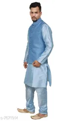Dupion Silk Solid Kurta with Pyjama & Jacket for Men 
