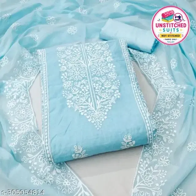 Embroidered Unstitched Suit for Women (Sky Blue, 2.25 m)