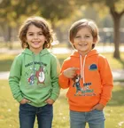 Round Neck Printed Wool Hoodie For Boys, Multicolour 