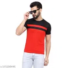 Round Neck Solid T-Shirt for Men (Black & Red, M)